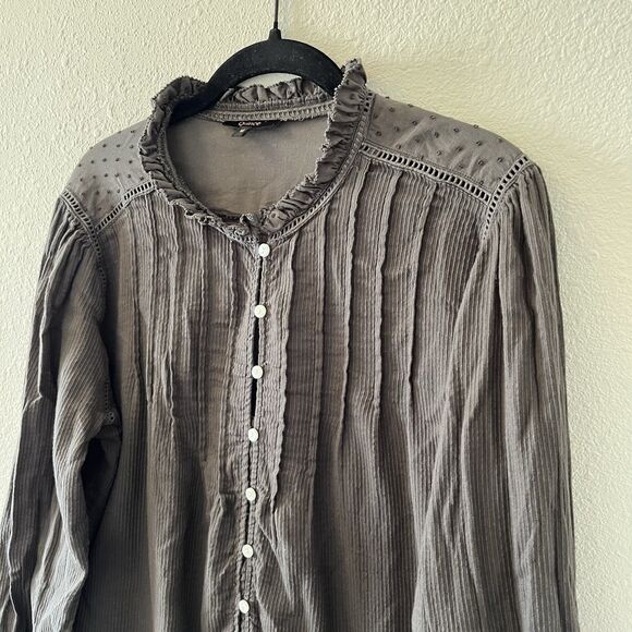 Quince Women's Top Med Textured Organic Cotton Peasant Blouse Charcoal Gray - Picture 7 of 16